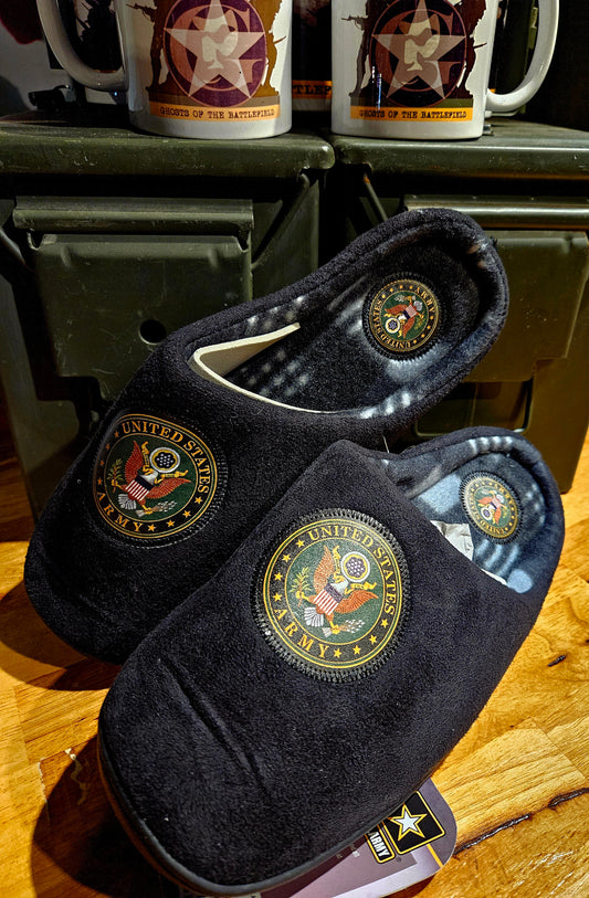 U.S. Army Large Center Logo Rubber Soled Slippers - Black